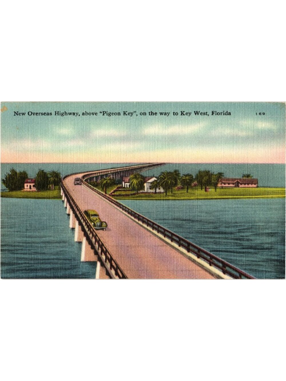 New Overseas Highway Pigeon Key Florida Linen Postcard Tichnor Quality Views